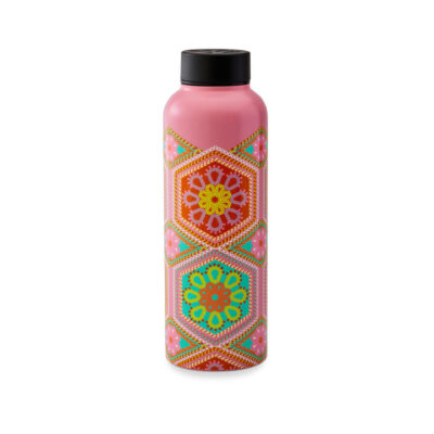 T2 Boxed Stainless Steel Flask Yes Way Crochet Pink