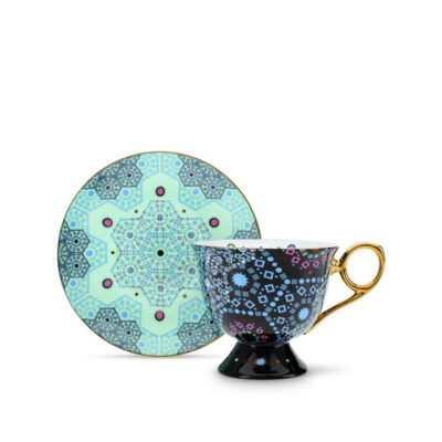 Moroccan Tealeidoscope Black Cup & Saucer Tall