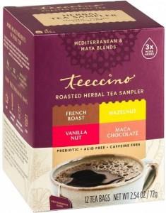 Teeccino Roasted Herbal Tea Sampler (MChocolate, French Roast, Hazelnut, Vanilla Nut) 12Tea Bags 72g