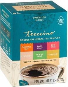 Teeccino Dandelion Tea Sampler (Caramel, Coconut, D/Roast,MMint, R/Chai,Turmeric) G/F 12Tea Bags 72g
